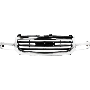 New Grille Assembly For 2003-2007 GMC Sierra 1500 Chrome Shell with Painted Black Insert Plastic GM1200475